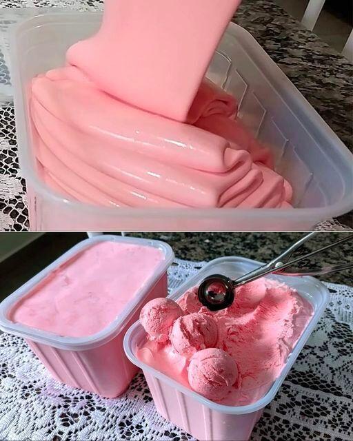 Bereite ich jedes Jahr, Erdbeereis mit 500 g Sahne ohne Eismaschine