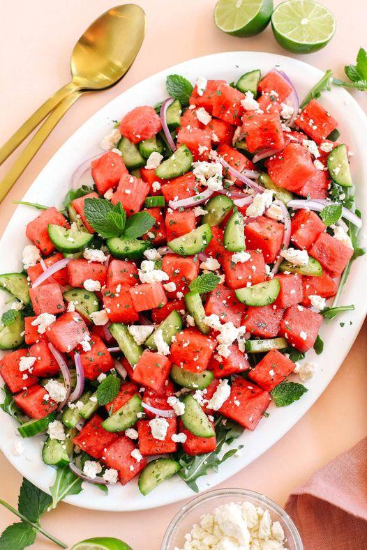 Wassermelonen Gurken Salat mit Feta